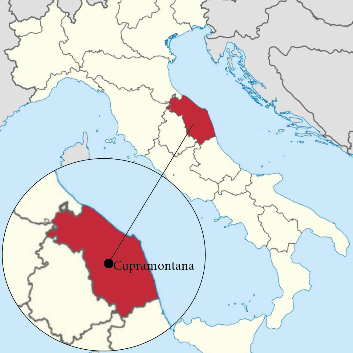 Location of Cupramontana on map Le Marche